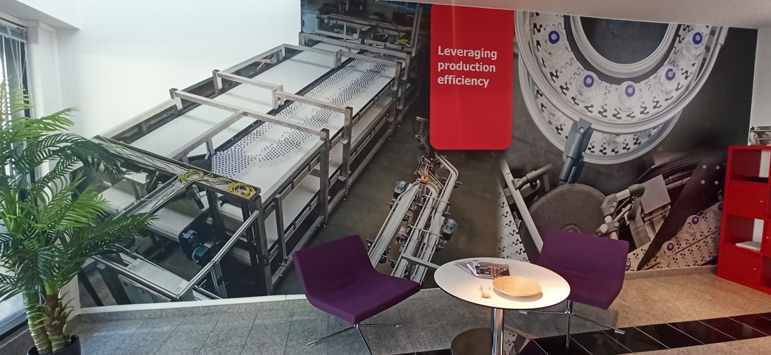 Conception fabrication et pose de papier peint découpé à la forme pour la société Flexlink à Elancourt